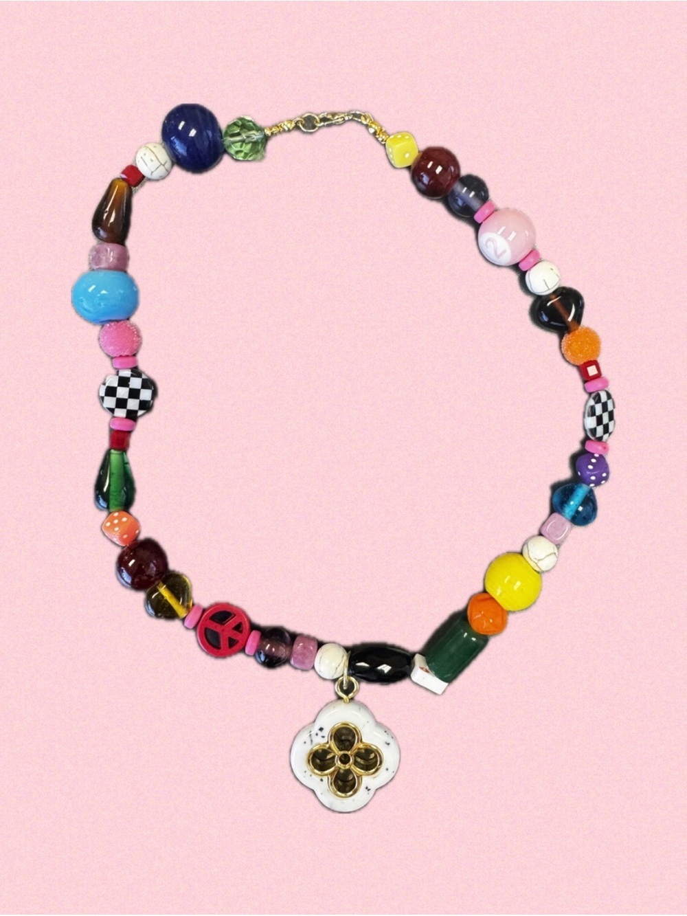 Colorful Beaded Necklace with Floral Pendant